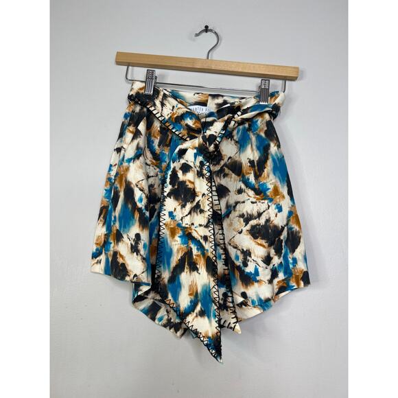 NWT Hunter Bell Ashton Short Tie Waist Blue & Tan Tie Dye High Waist Size: 0 - Picture 2 of 7